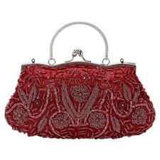 Clutch Purse Evening Bag, Red Wine Handbag for Women Wedding Club Beaded Sequins