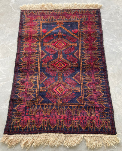 Vintage Hand Made Traditional Rug Oriental Wool Multicolor Carpet 134x89 cm