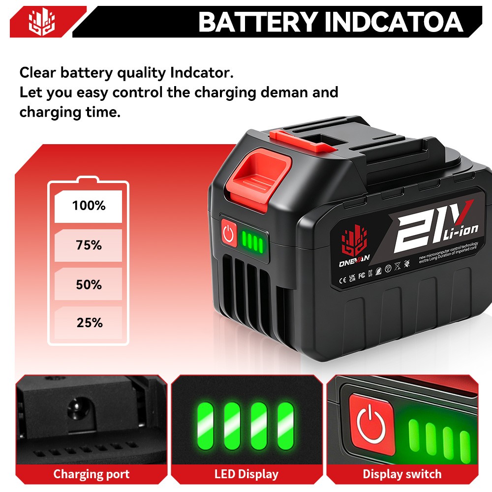 Batteria di ricambio ONEVAN 21V per avvitatore e motosega foto 4