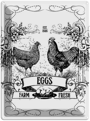 Blechschild 40x30 cm EGGS farm fresh est. 1886 Deko Geschenk Metall Schild