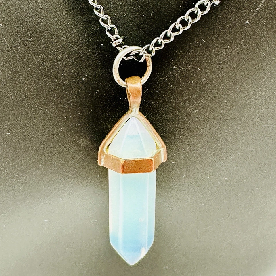 "Collar ajustable cadena negra colgante de cobre con piedras preciosas de cristal opalita natural 8,5""" Foto 2 de 4