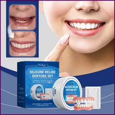 Snap On False Teeth Upper & Lower Dental Veneers Dentures Tooth Cover Set Soft*