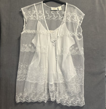 VTG 90s Victoria Secret Gold Label Chemise Sheer Lace Robe Size M White Bridal