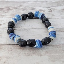 Vintage Stretch Bracelet Blue, Cream, Black Tones