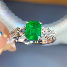 4.30Ct Emerald Cut Natural Emerald & Diamond Real 950 Platinum  Wedding Ring