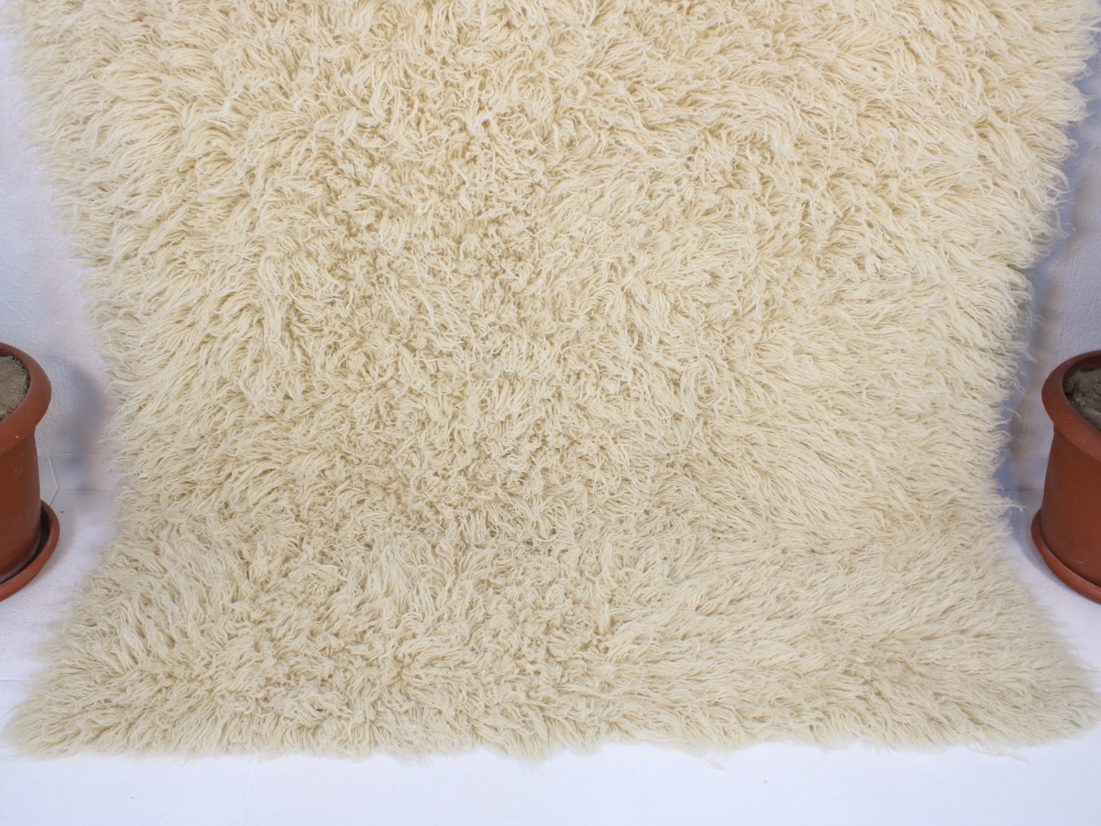 5x7 Turkish Handmade Shaggy Area Rug Beige Sheepskin 4.6x7.0 ft