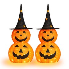 3/5FT Halloween Stacked Pumpkin Decoration with Metal Stand for Porch Indoor