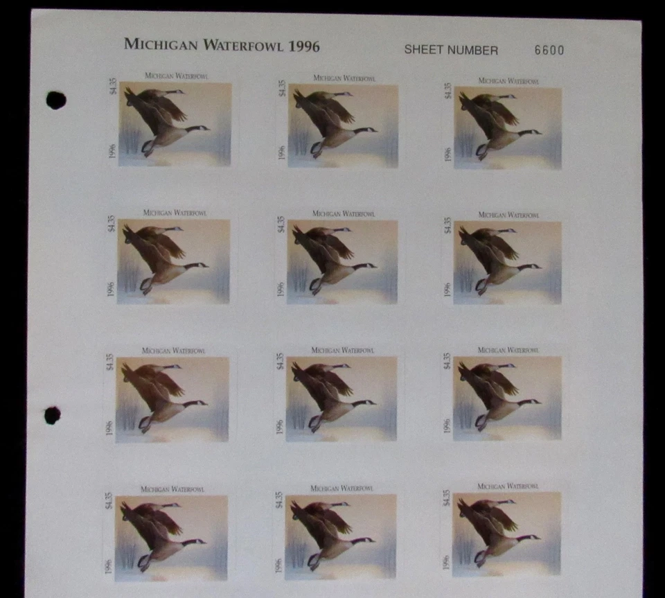 1996 Michigan State Duck Stamps - Sheet of 15 - Mint OG Gum NH - Image 3 of 3