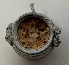Vintage Dollhouse Miniature Soup? in Metal Bowl with Spoon Food Thanksgiving