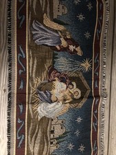 Nativity Tapestry Table Runner NWOT Wiseman Bethlehem 52  X 12.5  Holy Family