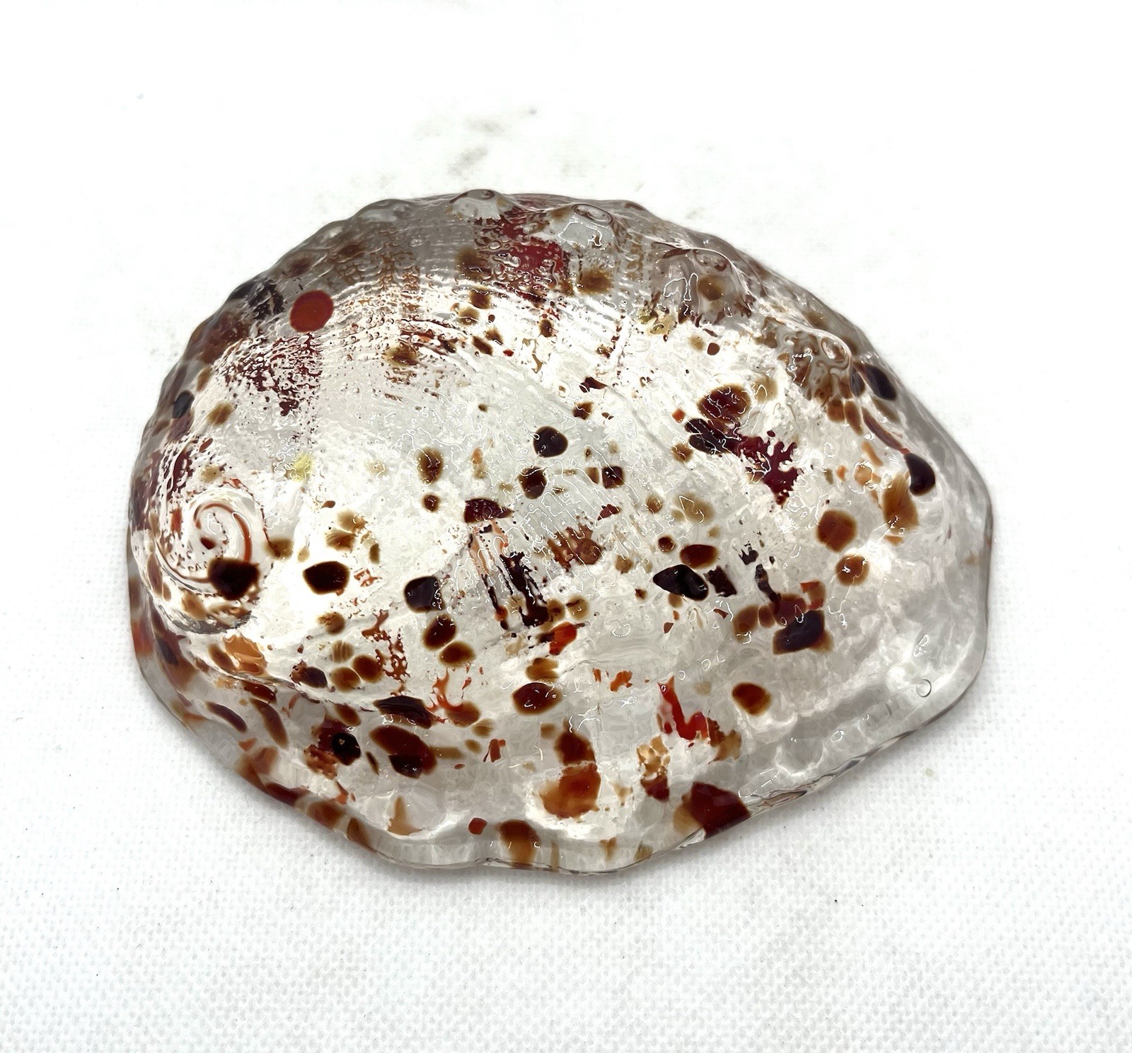 Vintage Clear Confetti Art Glass Abalone Seashell Paperweight, vintage glassware