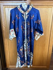 DAMAGED Antique Vintage Chinese Blue Silk Hand Embroidered Robe Floral Design