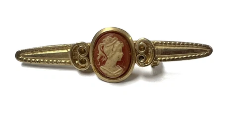 Vintage Cameo Brooch-Old Costume Jewelry Victorian Bar Pin