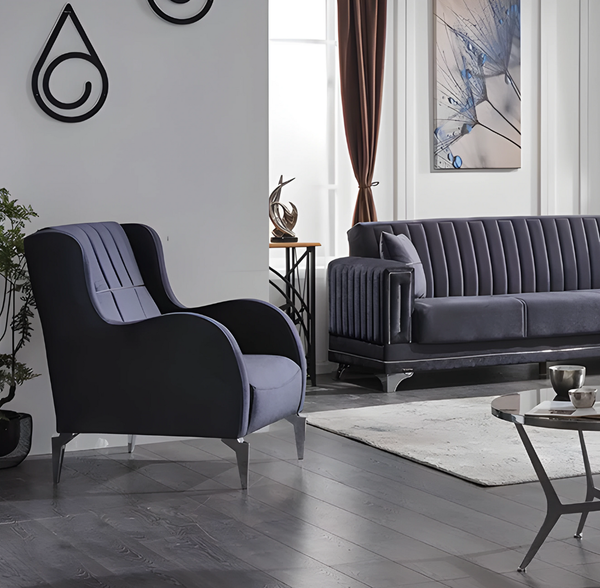 Textil Grau Sessel Luxus Sitz Wohnzimmer Design Moderne Polstersessel-image