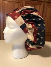 Scrub Hat Medical Nursing Chemo Americana with Stars Stripes Gold Glitter Flag