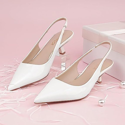 FUNKYMONKEY Women's Slingback Pumps - Elastic Strap Pointed Toe Kitten Heel Wedding Party Dress Shoes