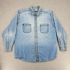 Levis Red Tab Shirt Men's L Blue Denim Metal L/S Button Down 90s Distressed VTG