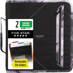 Five Star 2 Inch ZIPPER Binder 3 Ring Binder Removable File Folders Durable