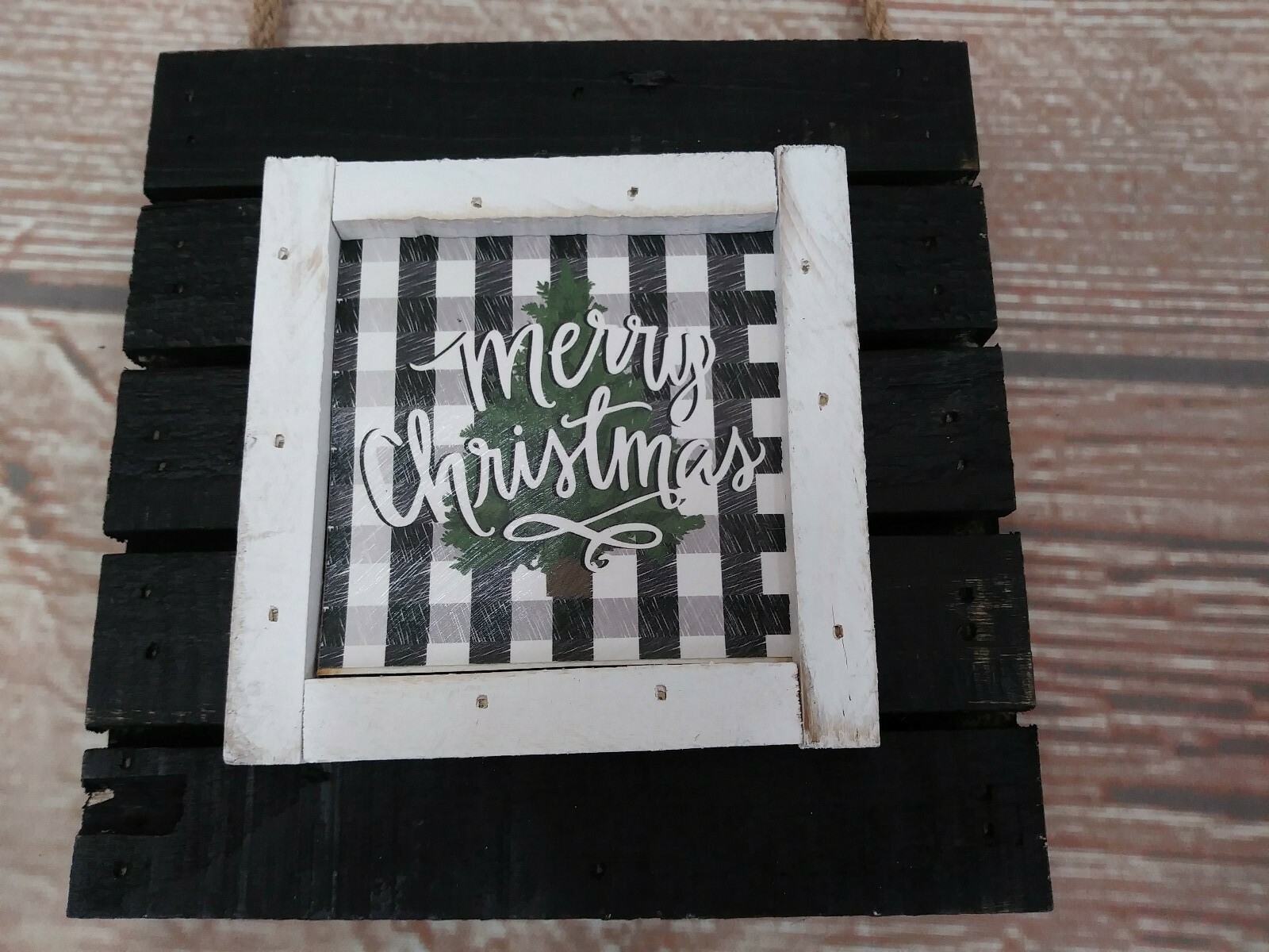 New! 'Merry Christmas Farmhouse Winter Holiday Wooden Pallet Sign Buffalo Check