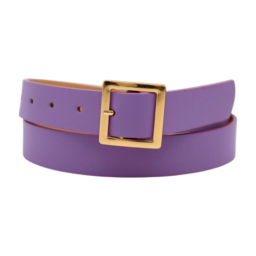 Women Lavender Faux Leather Skinny Waist Hip Belt Gold Metal Square Buckle S M - Picture 8 of 24