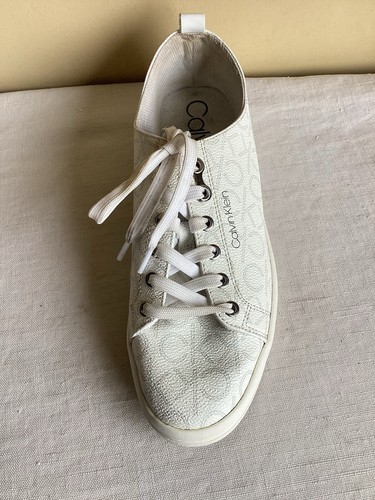 Womens Calvin Klein Michaela Signature White Gray Lace Up Fashion Tennis Shoes - Picture 9 of 14