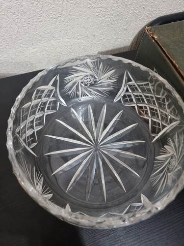 Bohemia Large Hand Cut Lead Crystal Bowl Over Boxed Vintage Czech - Picture 5 of 7