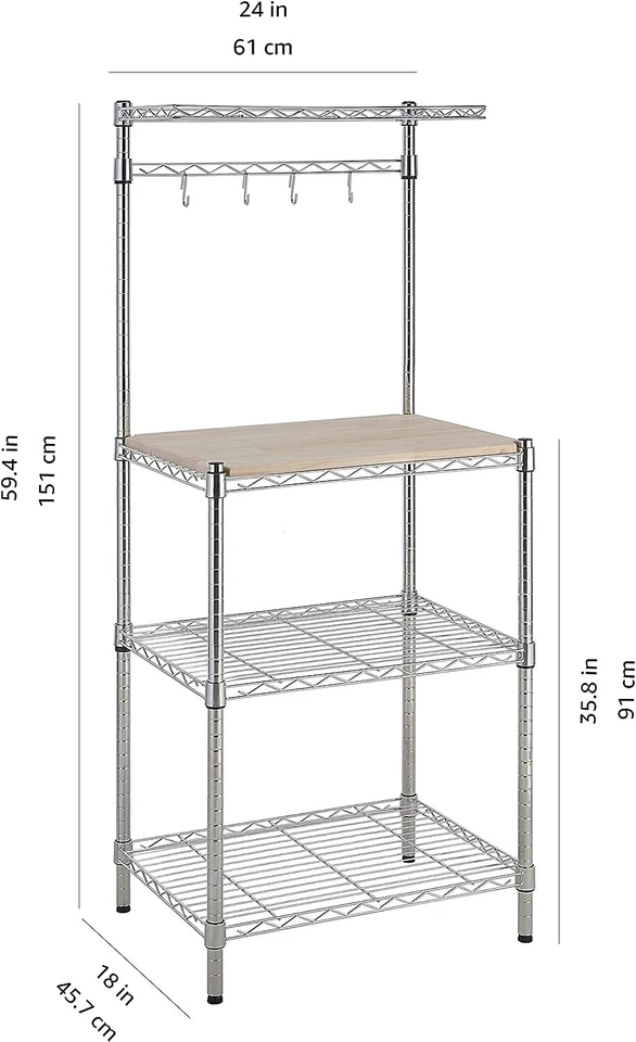 Amazon Basics - Scaffale da cucina con tavola in legno, cromato/legno, larghezza - Immagine 4 di 4
