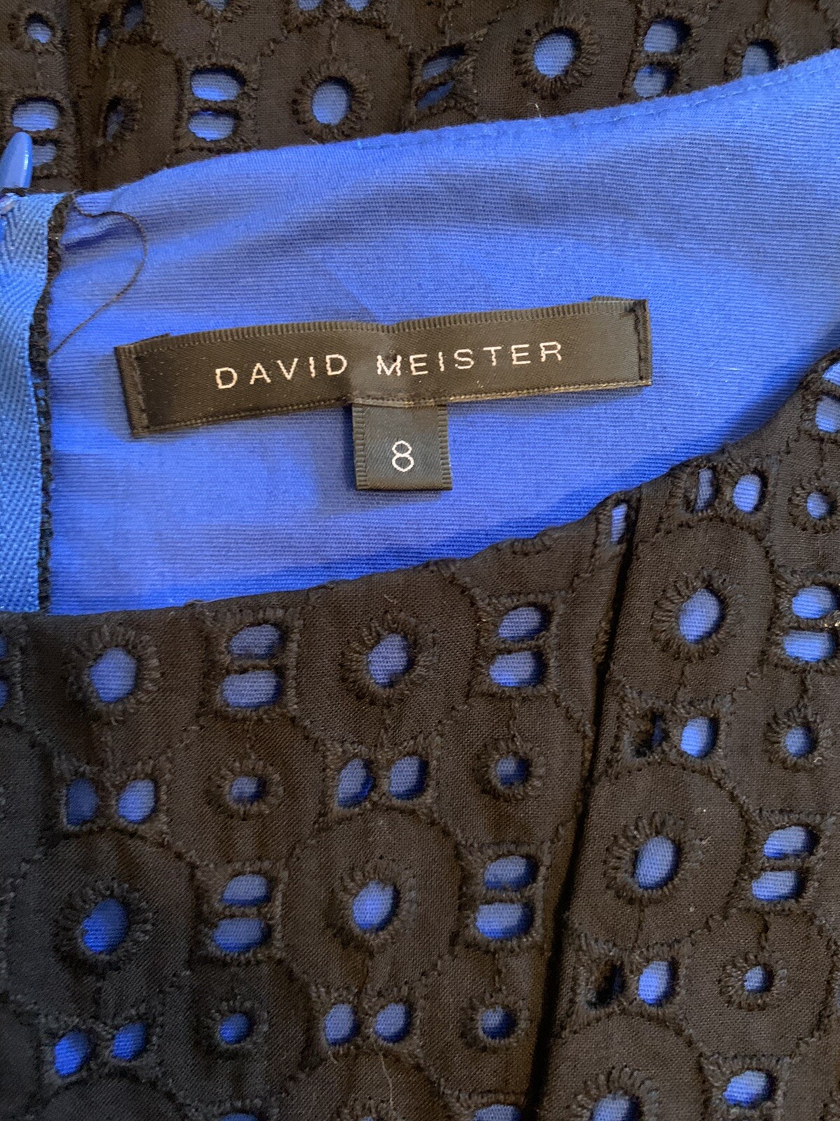 David Meister Womens Black And Blue Eyelet Sheath Dress Size 8 Cotton