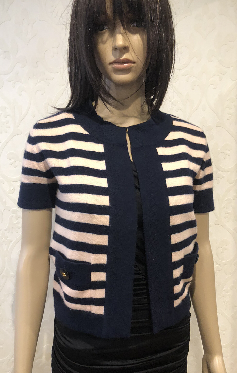 CHANEL 1997 Blue Pink Stripped Cashmere Open Vest… - image 2