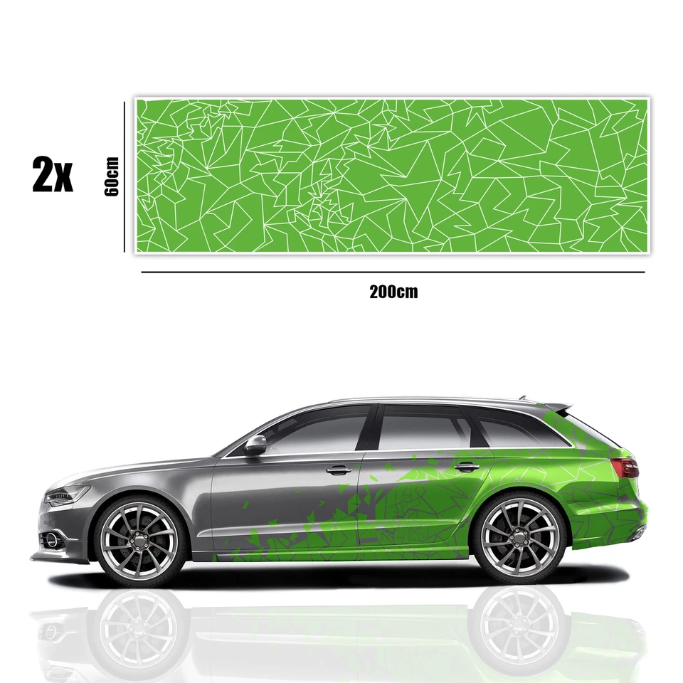 2er Set Auto Aufkleber Mosaik Scherben 200x60cm Geometrisch KX074 Grün - Bild 3 von 4