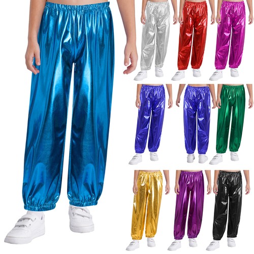 Boy's Girl's Shiny Metallic Pants Hippie Trousers for Jazz Hip Hop Dance Costume - Picture 7 of 58
