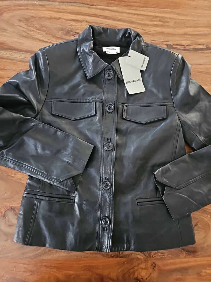 Zadig & Voltaire Liam Perm Leather Jacket Coat Black $698