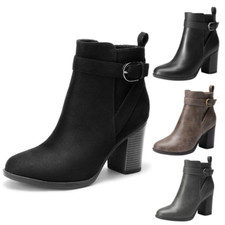 Women Zip Up Round Toe High Chunky Heel Fashion Ankle Boots Booties