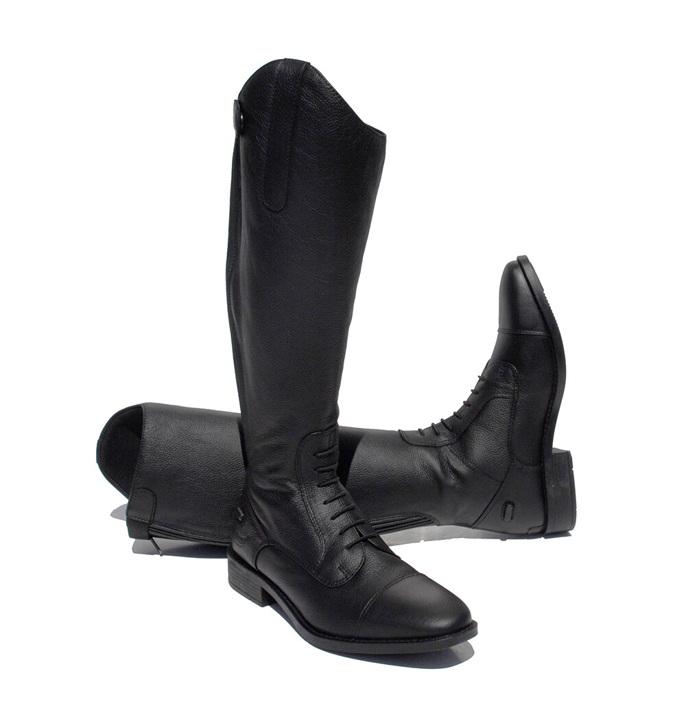 Botas de montar para mujer Rhinegold extra cortas de lujo de cuero negro - 4 anchos de pantorrilla