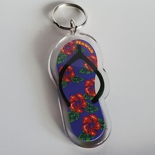 Hawaii Keychain Floral Flip Flop Key Chain Red Flowers