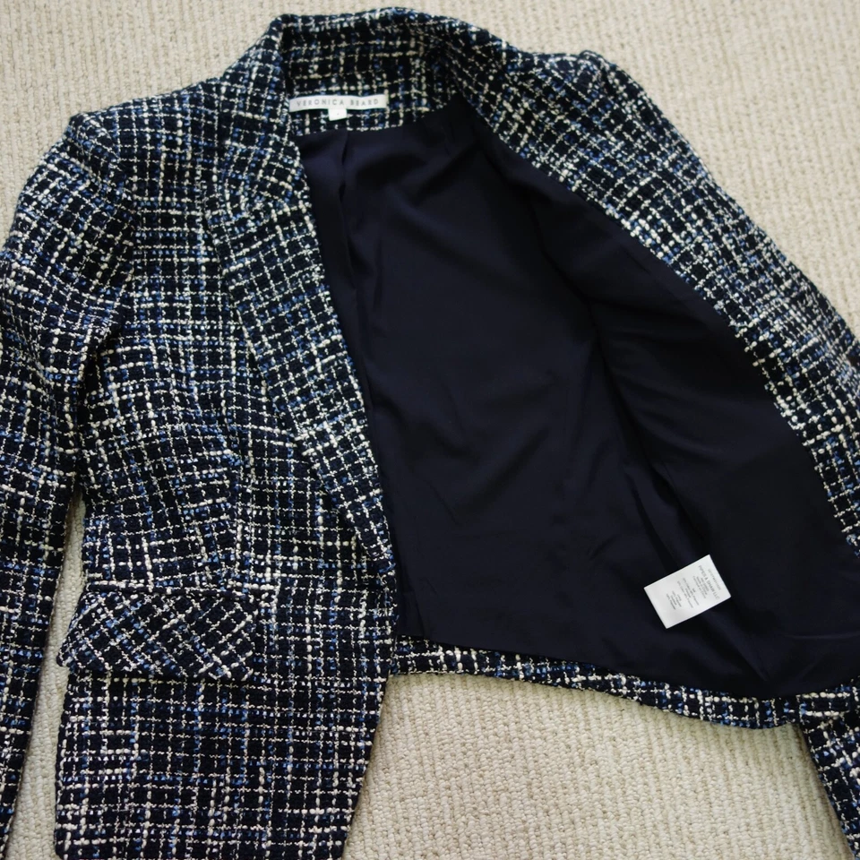 VERONICA BEARD Black Blue White Hosanna Tweed Blazer Jacket Size 4 - Image 4 of 4
