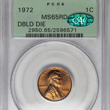 CAC 1972 DOUBLE DIE 1c PCGS MS65RD OGH CAC old green holder RED Lincon Cent