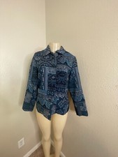 Appleseed's Jacket Womens M/L Blue Patchwork Medallion Print Button Front Collar
