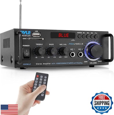 Pyle Wireless Bluetooth Stereo Power Amplifier - 200W Dual Channel Sound Audi