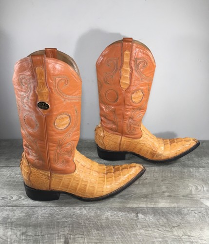 Vintage Dos De Oro Leather Western Cowboy Brown Biker Pull On Mens Boots Sz 7.5