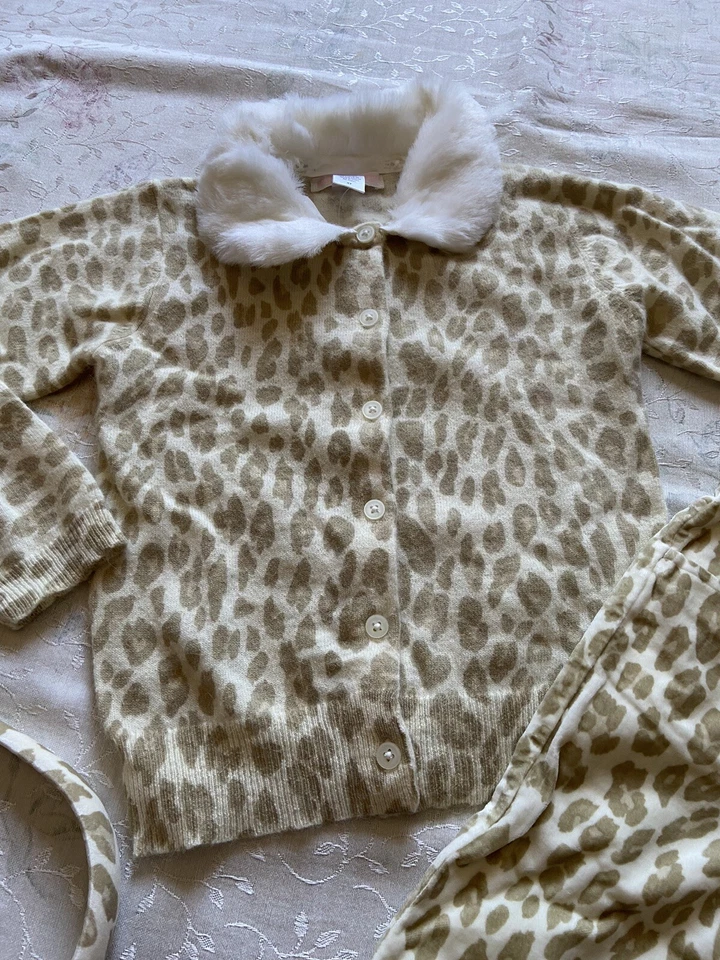Nuevo con etiquetas Janie And Jack Mezcla de Lana Leopardo Cárdigan y Terciopelo Pantalones Cortos Diadema 3 4 Foto 2 de 4