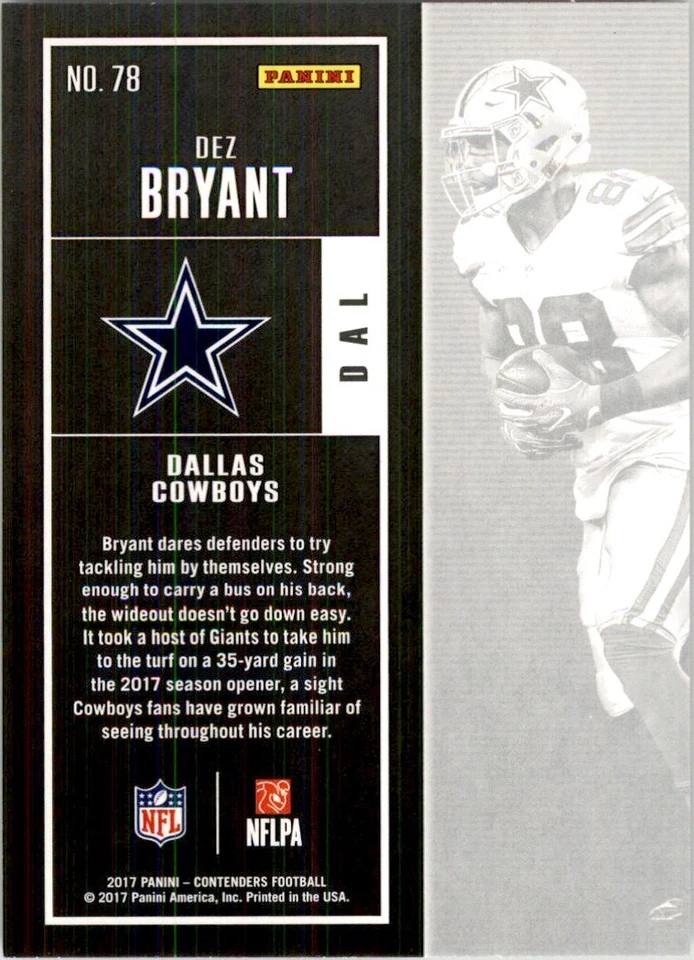 2017 Panini Contenders. Dez Bryant Football Cards. #78 - Image 2 of 2