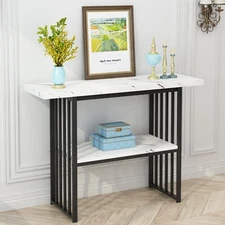 US Home Console Table 2-Tier Narrow Entryway Table w/Storage Shelves Faux Marble