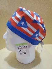 Puerto Rico Flag Men's Skull/Chemo Surgical Scrub Hat/Cap Handmade