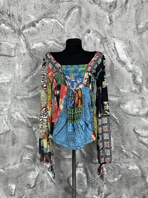 Save The Queen Long Sleeve Open Knit Back Embroidered Pattern Long Sleeve Size M