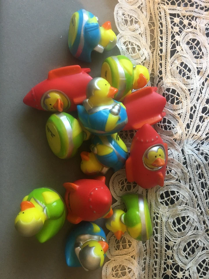 New 12 Lot RUBBER DUCKIES Astronaut Space Explorer Rocket Ship Ducks Party 2x2" - Image 4 of 4