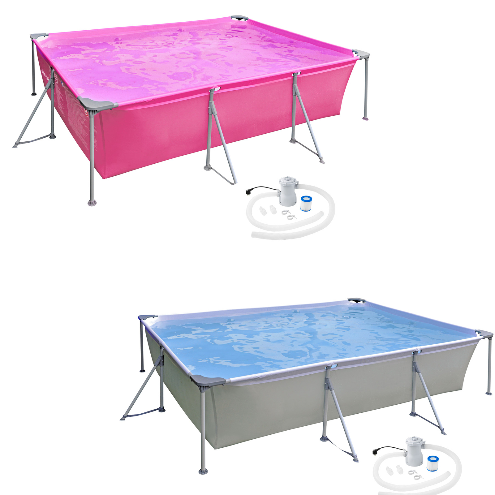 Piscina Desmontable Rectangular Depuradora Marco Acero 300X207X70Cm Jardin Nuevo