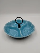 California USA 440 Pottery Candy Nut Divided Dish Mid Century USA Blue Aqua MCM 