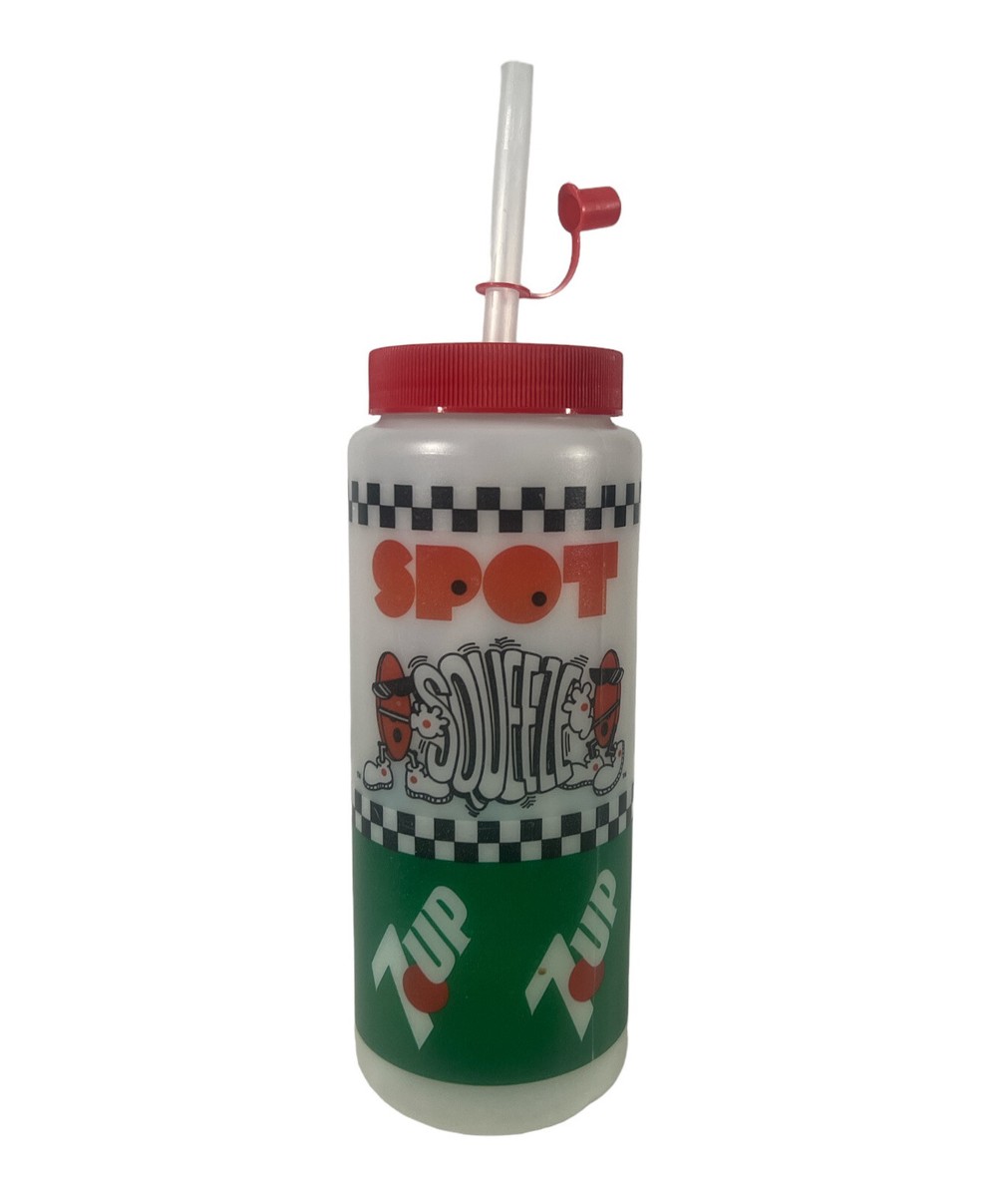 Vtg 7up Water Bottle Cool Spot Squeeze 1989 Straw Soda