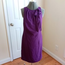 Ann Taylor Womens Sleeveless Dress Modest Size 4 Short Purple Dress Bow Zipper
